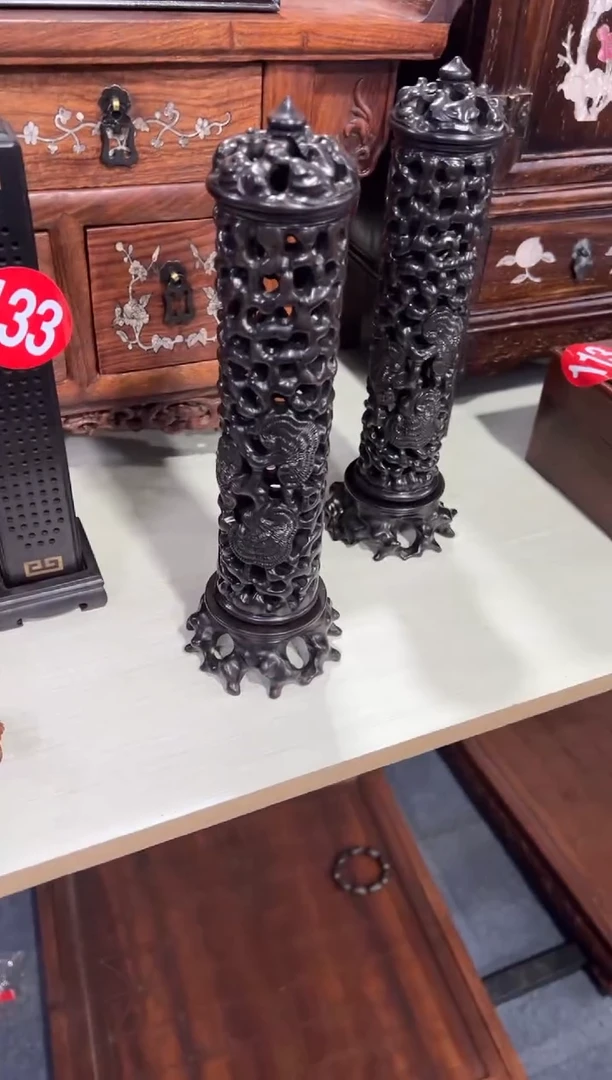 木木 黑檀木镂空雕刻香炉