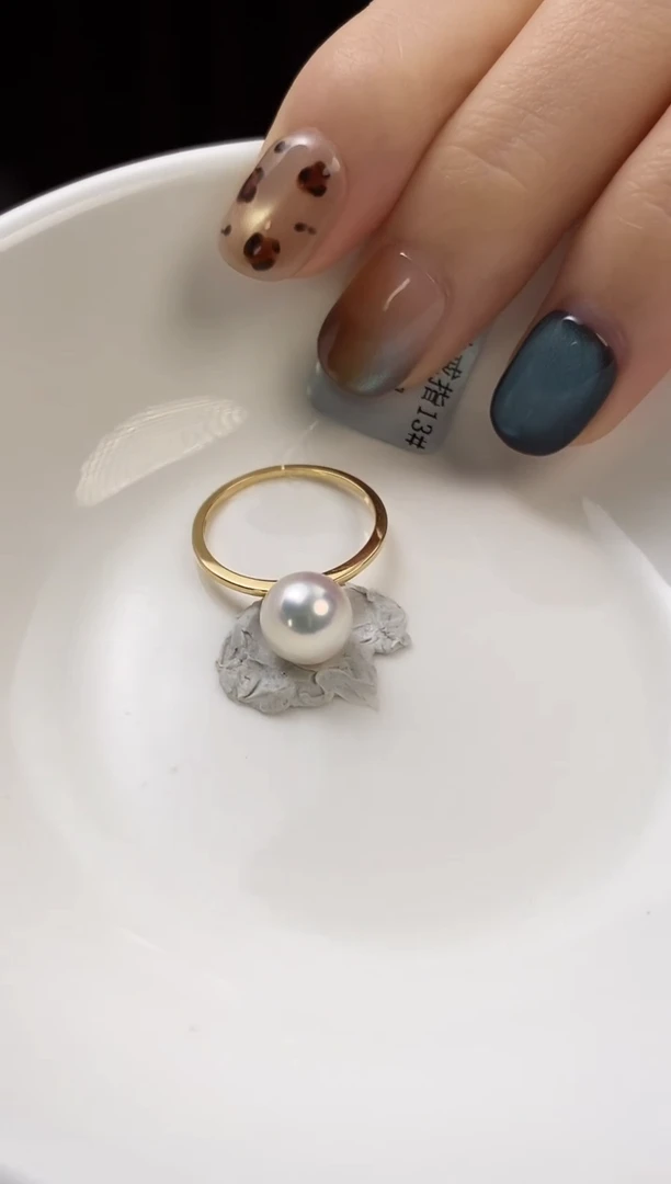 18K金镶嵌戒指海水珍珠8-8.5Akoya海水珍珠戒指