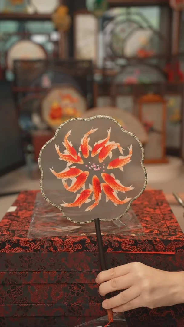 扇子团扇 绣花双面非遗