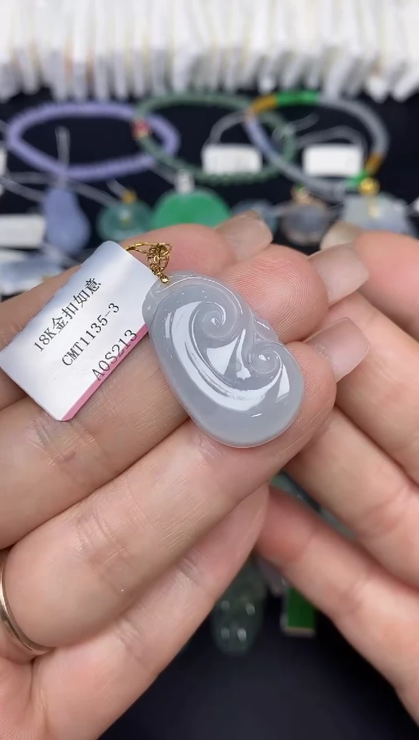 吊坠(不含链)18K金镶嵌翡翠如意18K金扣镶嵌@@CMT1135-3