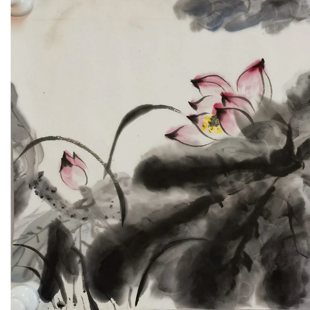 【辽拍】V240415-1-18《荷花》（1.2平尺)  纸本镜片 ws1219