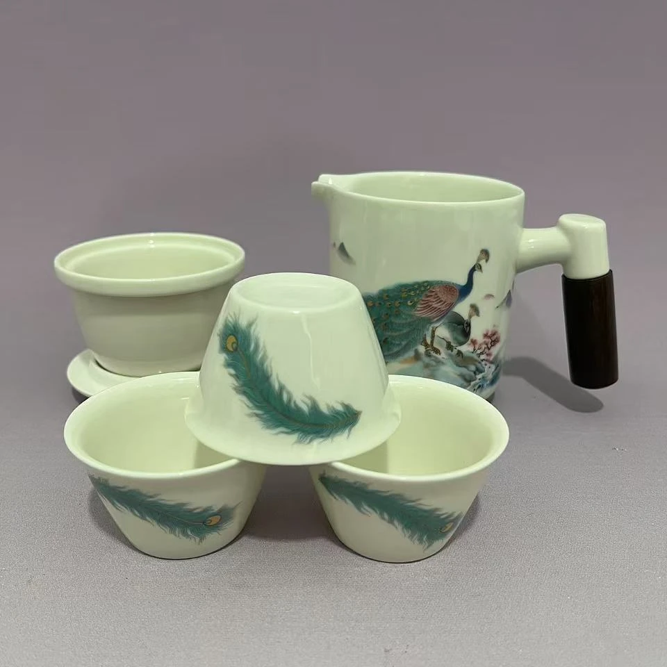 孔雀办公杯实木手柄旅行快客杯H369