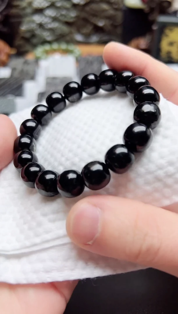 未镶嵌手链和田玉卡12精品黑青撒金皮手串