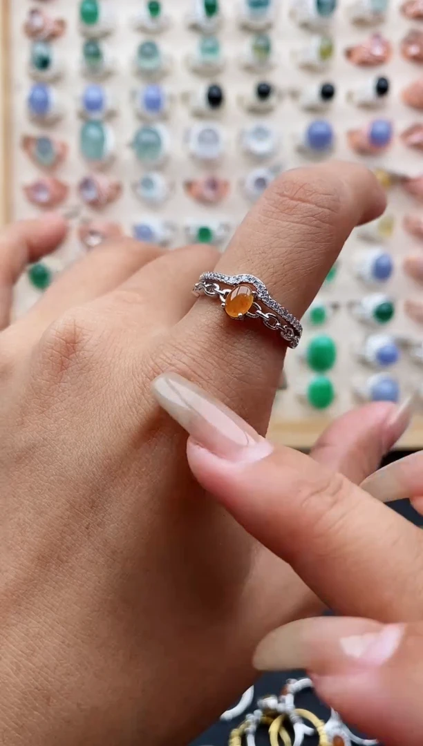 翡翠戒指银S925镶嵌缅甸天然A货翡翠333 8-9