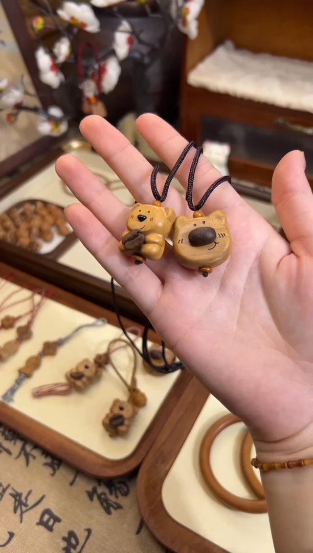 手串桃核【桃缘行】 脖挂 项链  [咖啡小熊]  桃木桃核辟、挡、驱、护