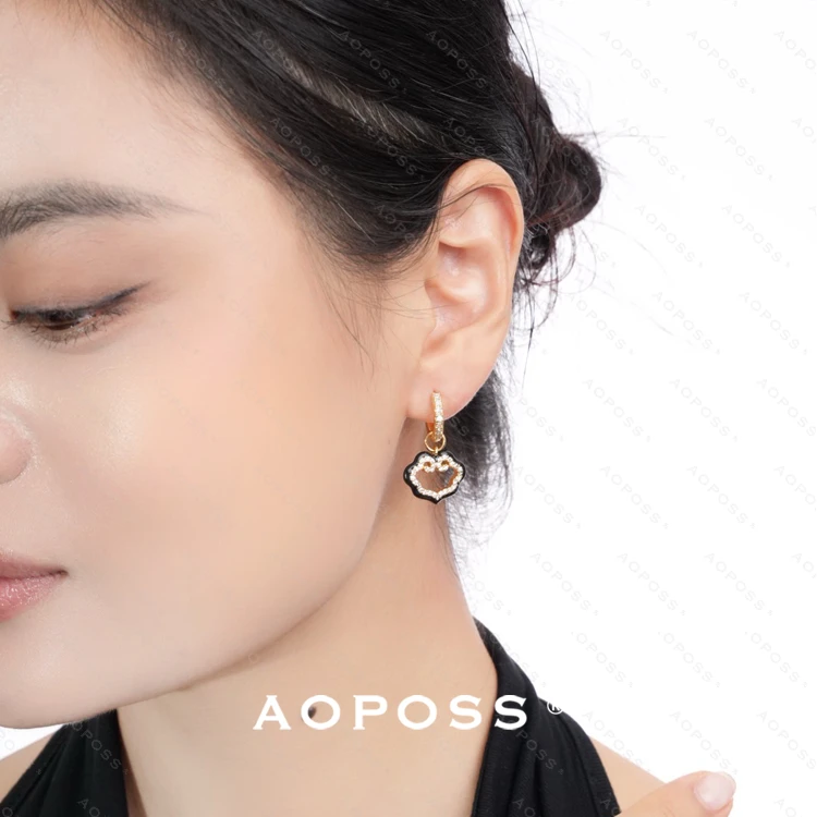 AOPOSS白姿 镀K金 [[墨金如意]耳钉女款原创中式金色如意耳圈