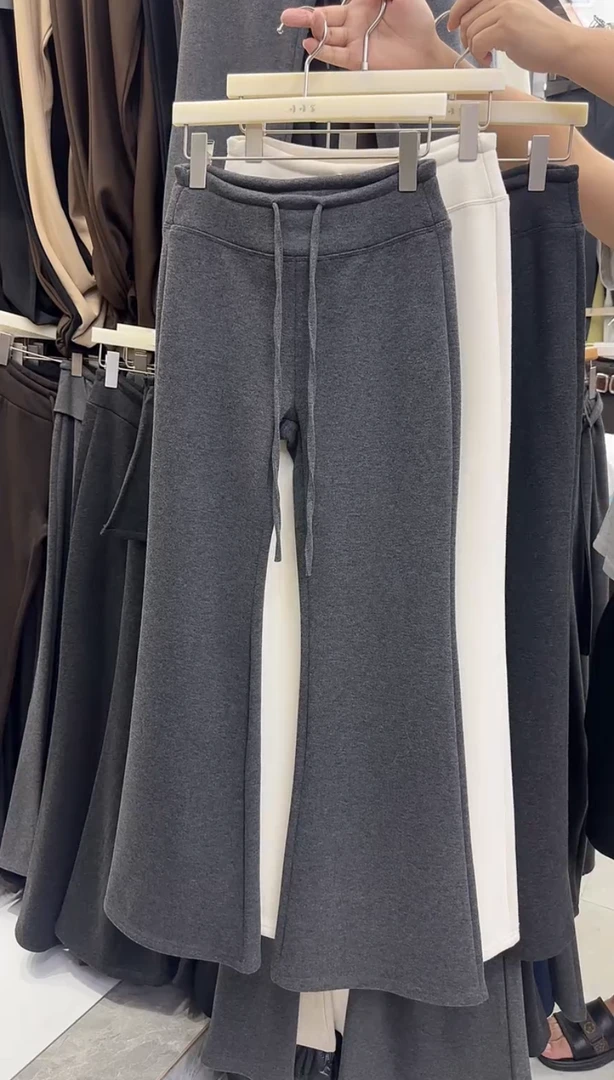 2025秋冬美式辣妹设计感休闲裤女修身高腰显瘦直筒阔腿微喇叭裤子