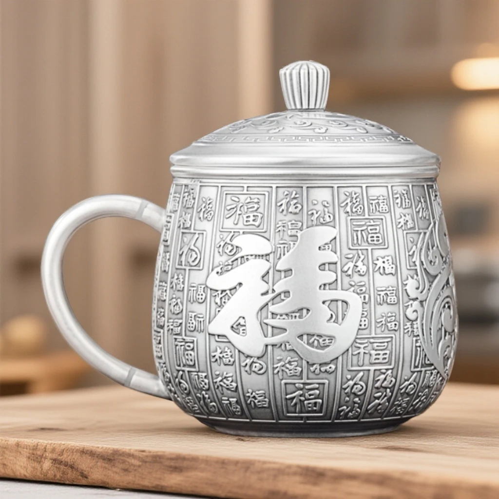 足银银制品 年终狂欢999足银口杯大容量男女士专用银水杯百福银杯