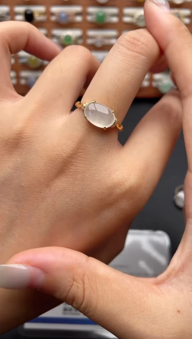 翡翠戒指银S925镶嵌一物一证一礼盒