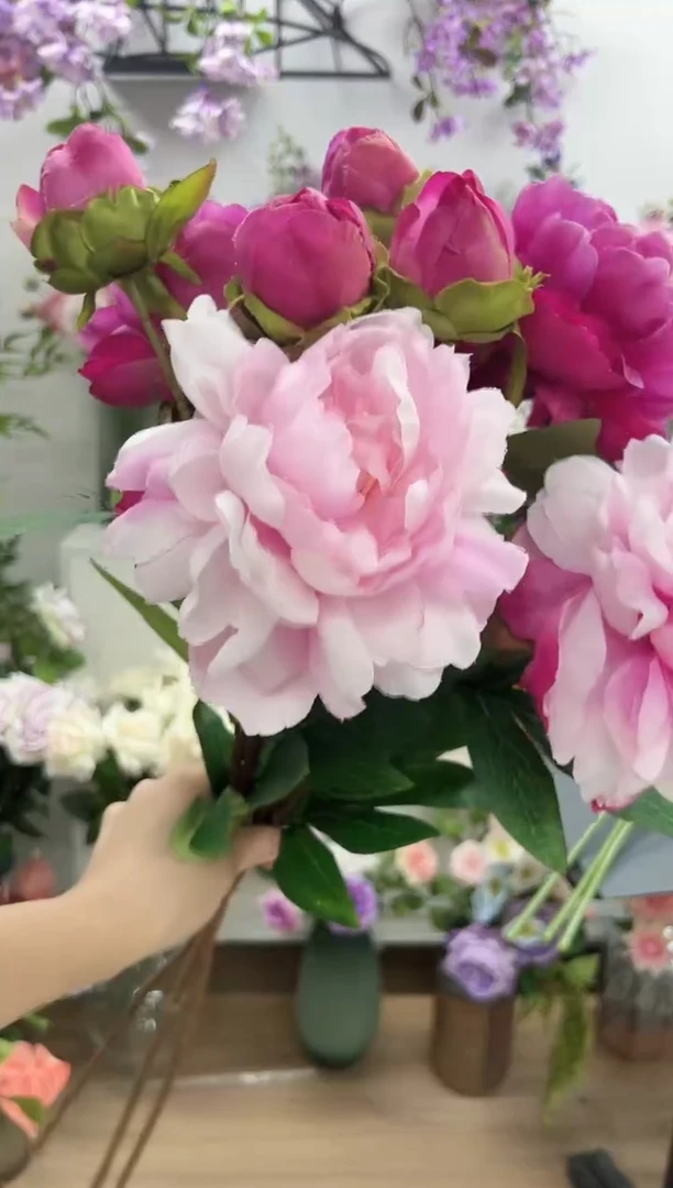 2枝粉色2枝玫红大牡丹