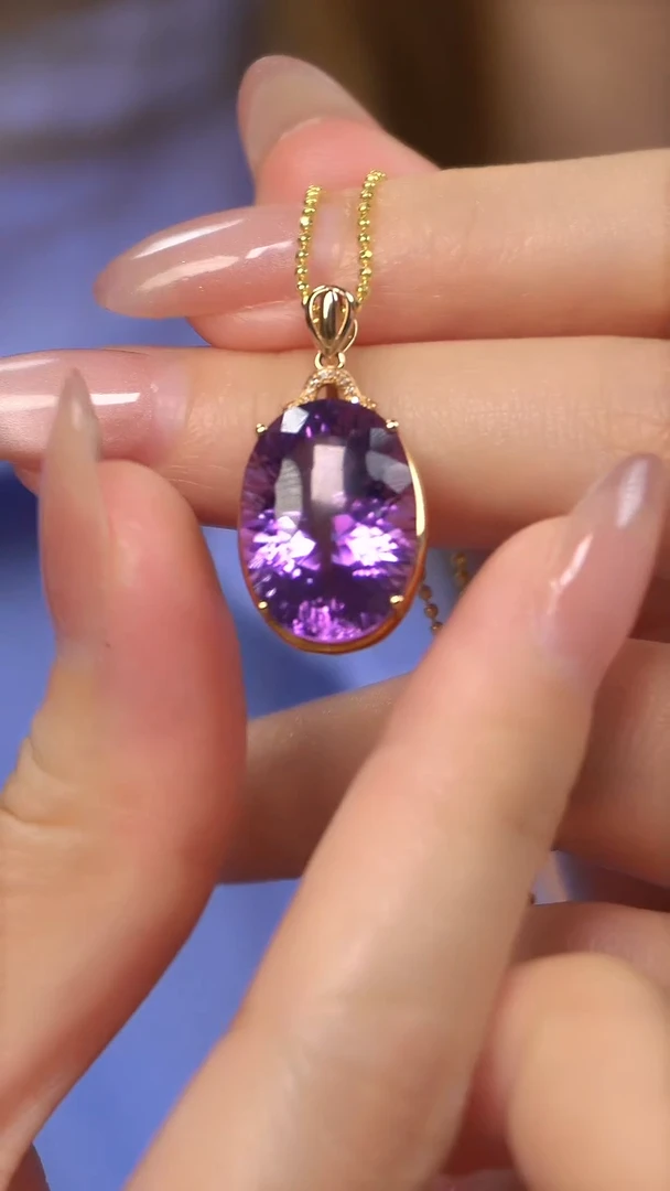 【闪购商品】吊坠不含链18K金镶嵌紫晶克拉级