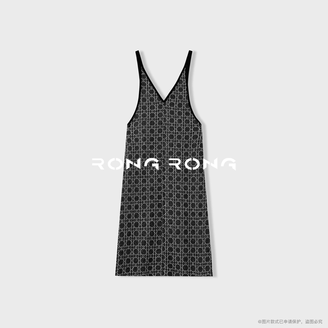 溶溶【星河墨韵】RONGRONG 几何格纹提花轻奢风吊带连衣裙ZGQ6L3333