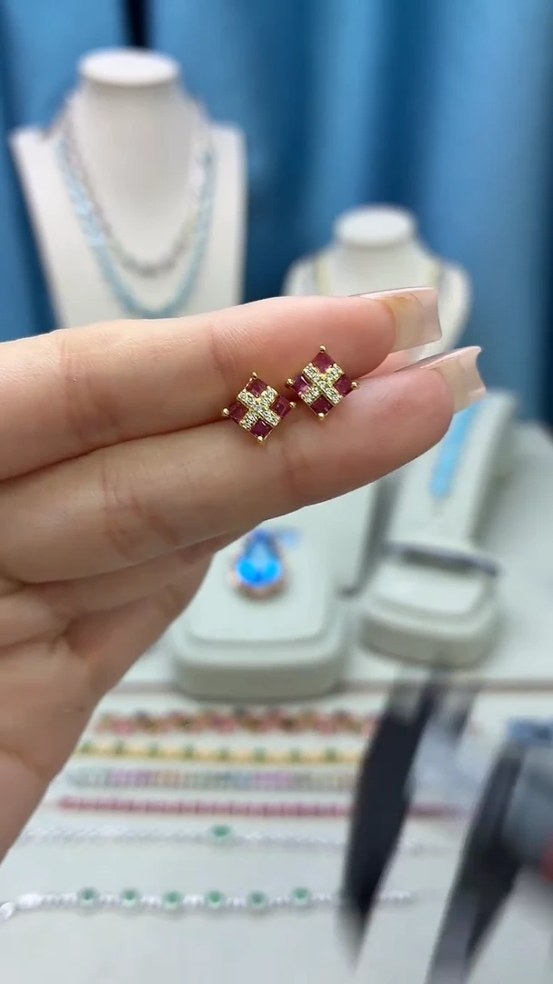 银S925镶嵌耳饰红宝石076JH0104产品一个（多样性）