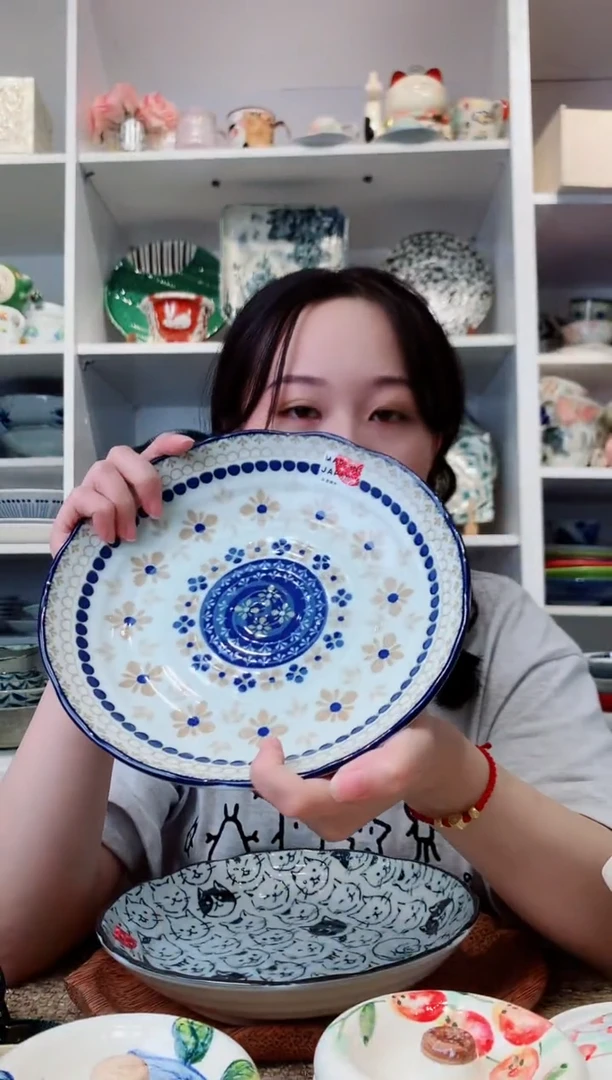 陶瓷美浓烧花大深盘22cm