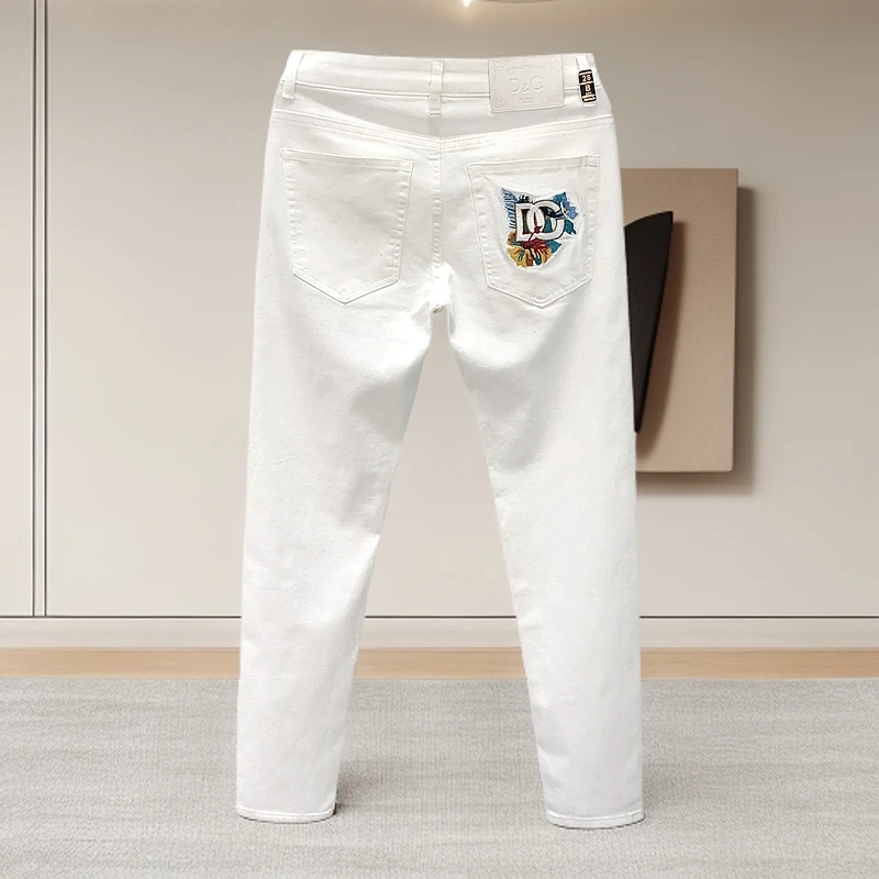 HAESONMENEAT哈逊梅奈夏季男士时尚潮流牛仔裤字母刺绣休闲百搭裤