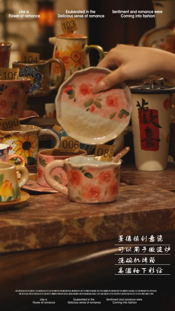 陶瓷景德镇高温手绘釉下彩设计师款式