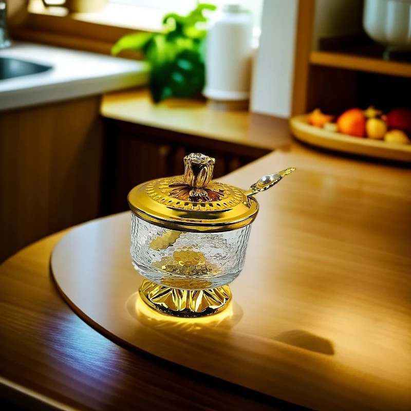 【新疆包邮】murabbakaqisi 金色家用带盖创意网红个性带勺玻璃