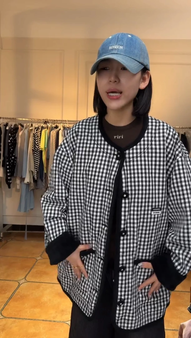 （设计师品牌）OII黑白格子棉服1码