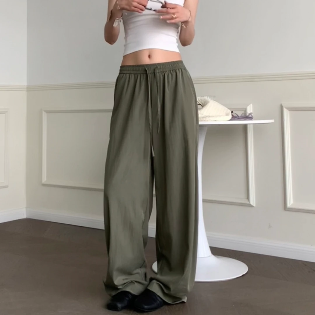 YANGKE慵懒舒适感休闲裤阔腿裤夏季莱赛尔百搭休闲长裤子女款薄款