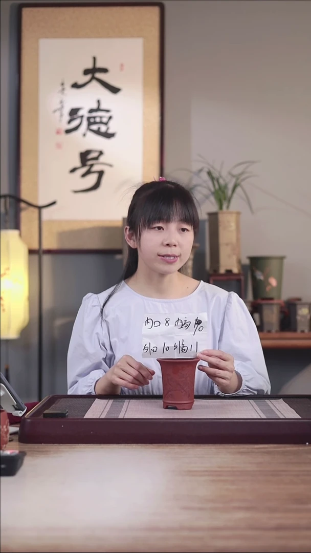 紫砂花盆新款清水泥刻绘牡丹鸟迷你喇叭一只无托