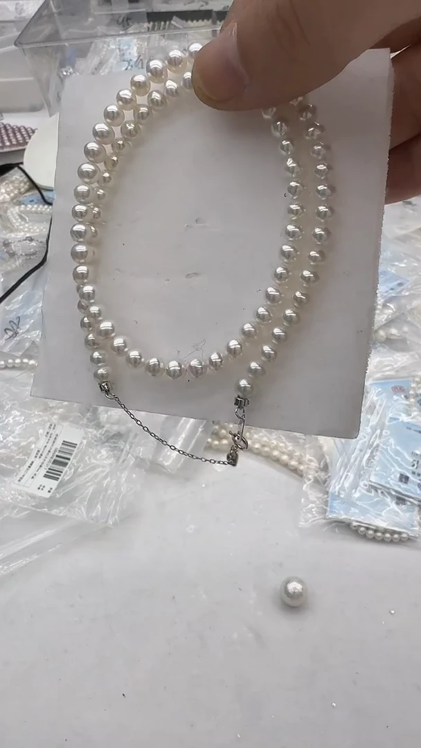 项链银S925镶嵌淡水珍珠5mm 爱心尾链-孤品