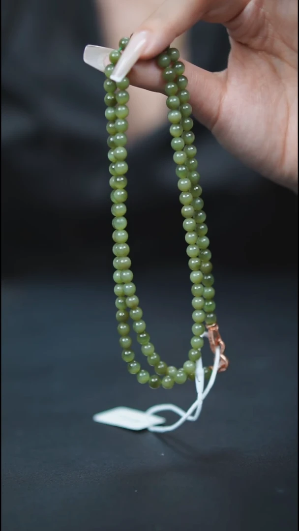 项链未镶嵌和田玉HD40018黑羊洞碧玉圆珠项链