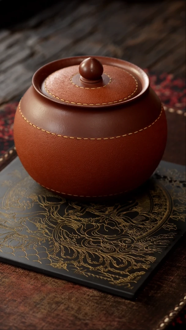 茶杯紫砂非遗茶器-皮革红茶罐