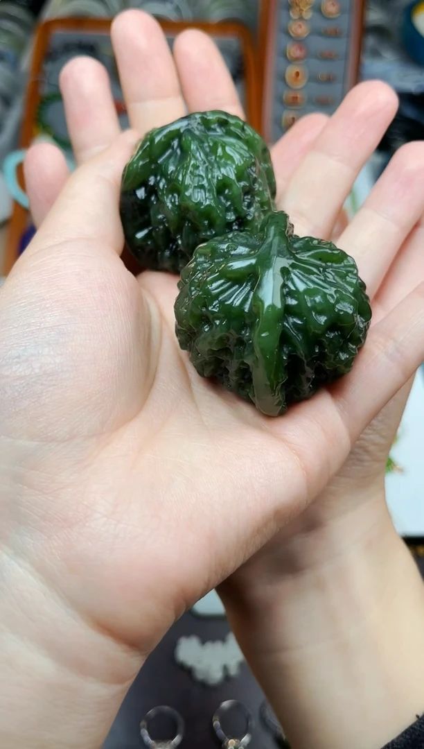 未镶嵌和田玉摆件合****油核桃一对06