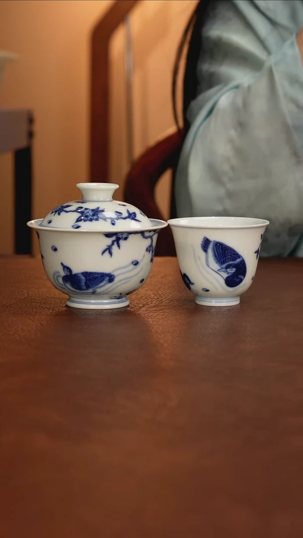 景德镇瓷器，青花瓷手绘茶具~套组