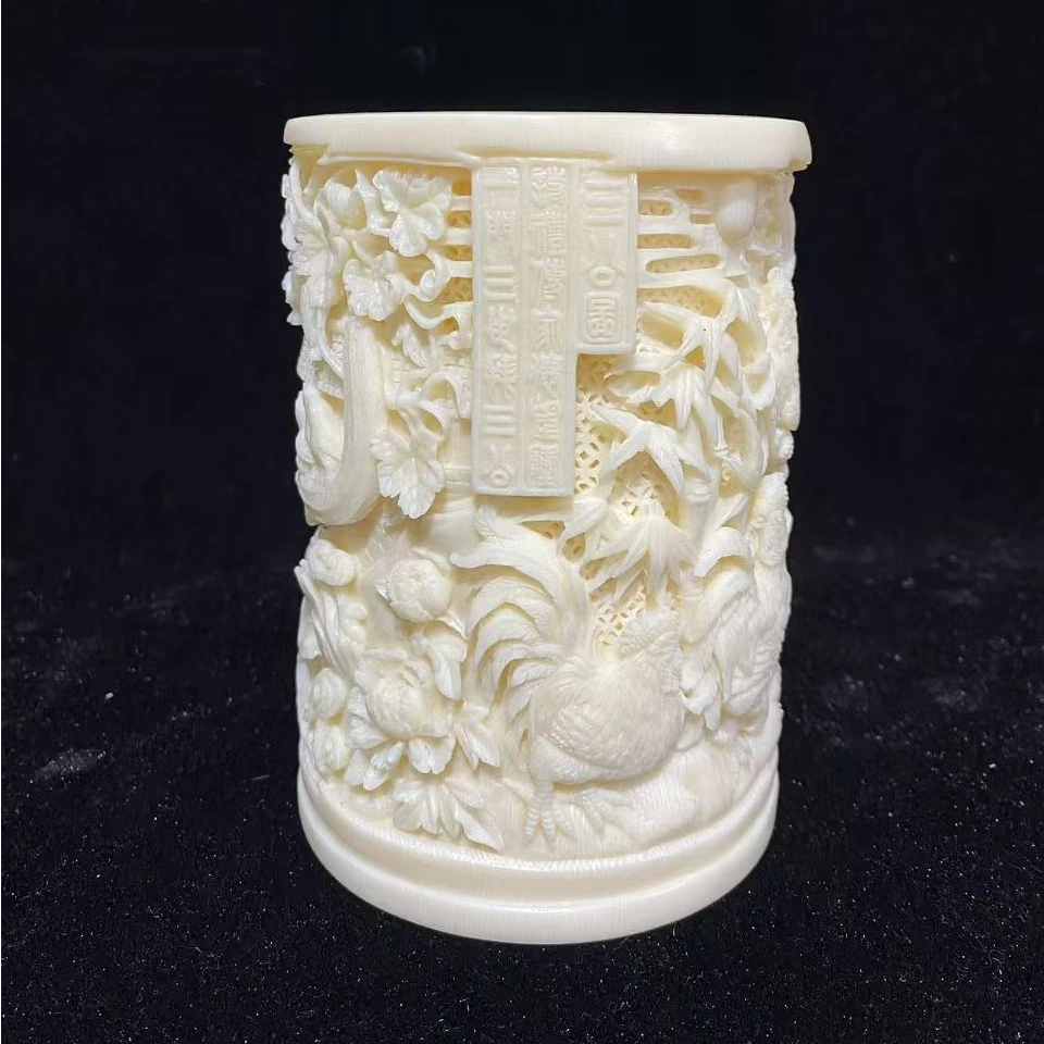 【金鸡报晓-雕刻笔筒】猛犸牙冰料雕刻笔筒摆件专用链接