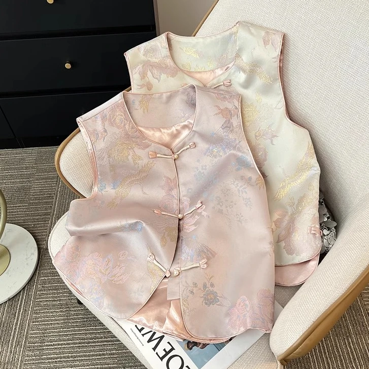 新中式马甲坎肩小背心女装夏季复古国风盘扣春秋外搭马夹上衣