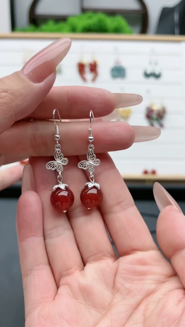 【闪购商品】南红玛瑙耳饰银S925镶嵌306