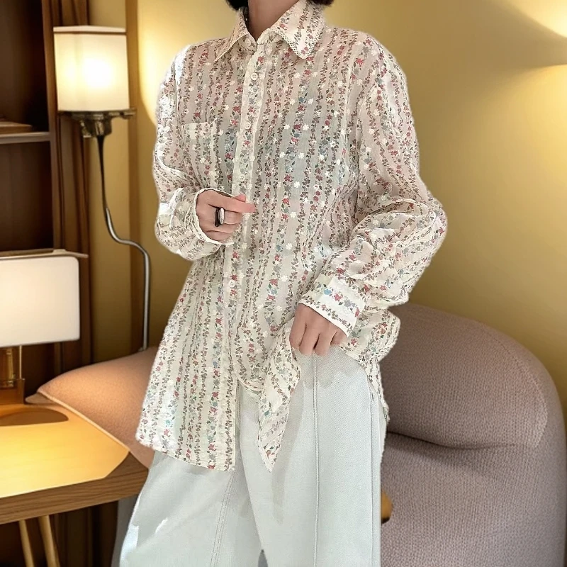 【H.X蕾姐】2025春季新款欧货碎花衬衫女长袖衬衣上衣