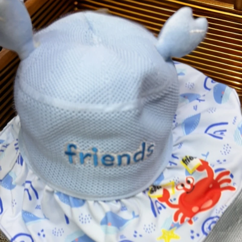 卡通,可爱无顶大檐卡通可爱帽子网眼网帽蓝色透气夏季儿童可带