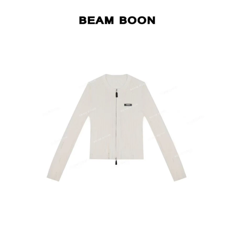 【娇贵姐姐】绵软糯~超细羊毛皮标镂空破洞感层次拉链针织开衫