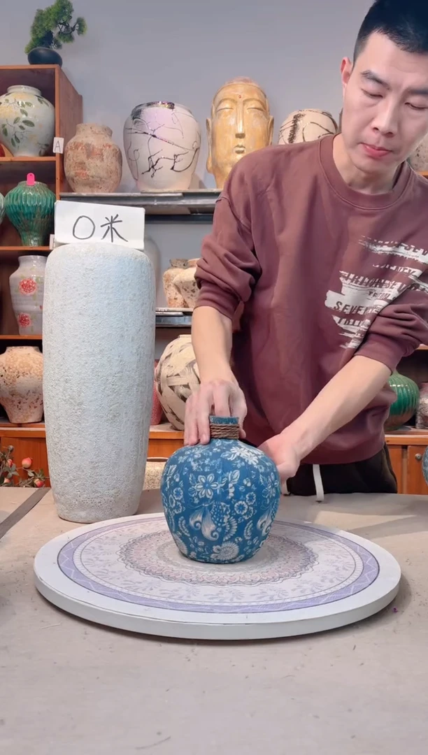 瓶陶瓷花瓶 无花  福利 不能装水 青花麻绳 小号