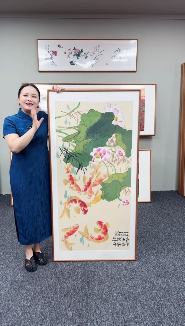 国画九鱼图155*76手绘作品