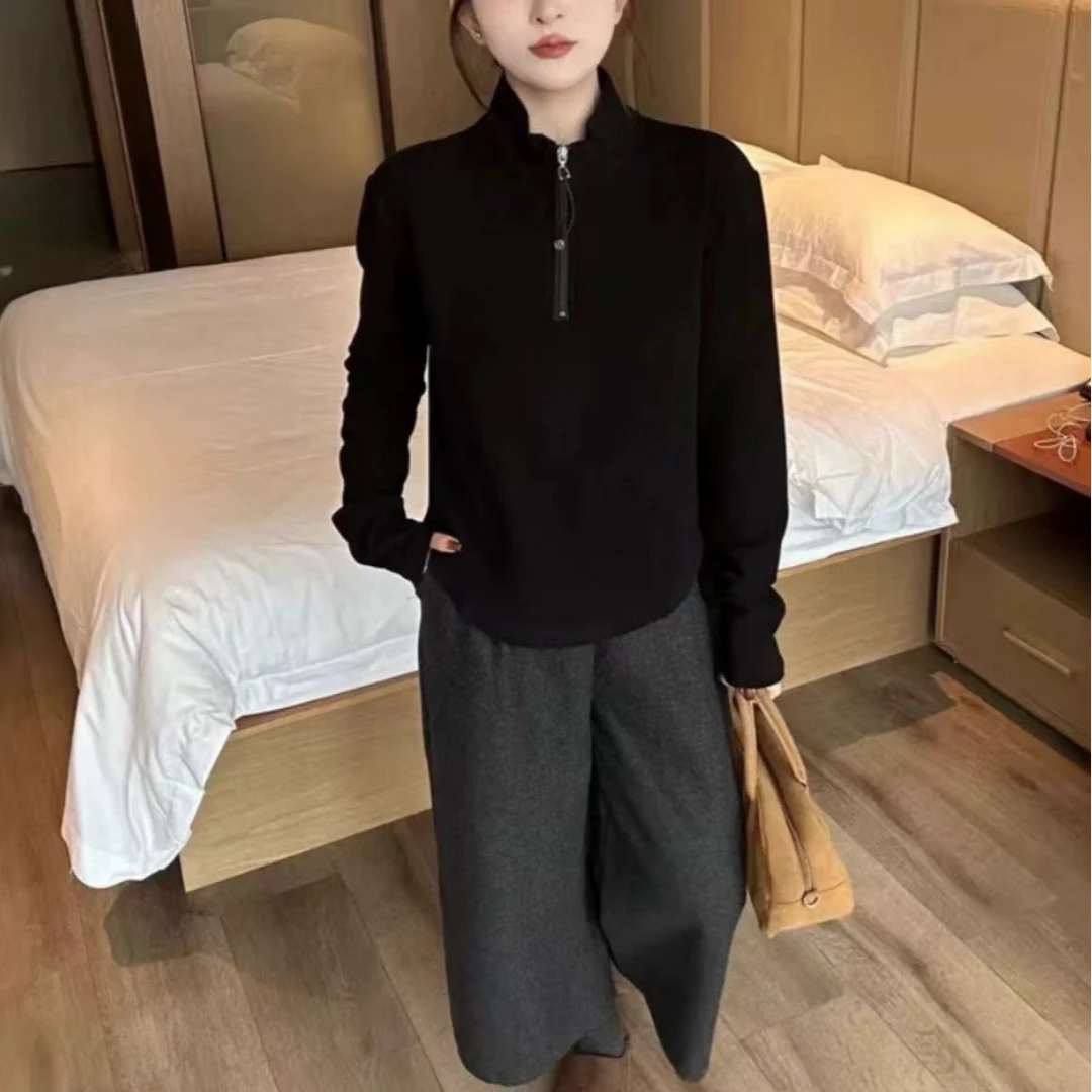 秋冬半拉链德绒女式打底衫百搭