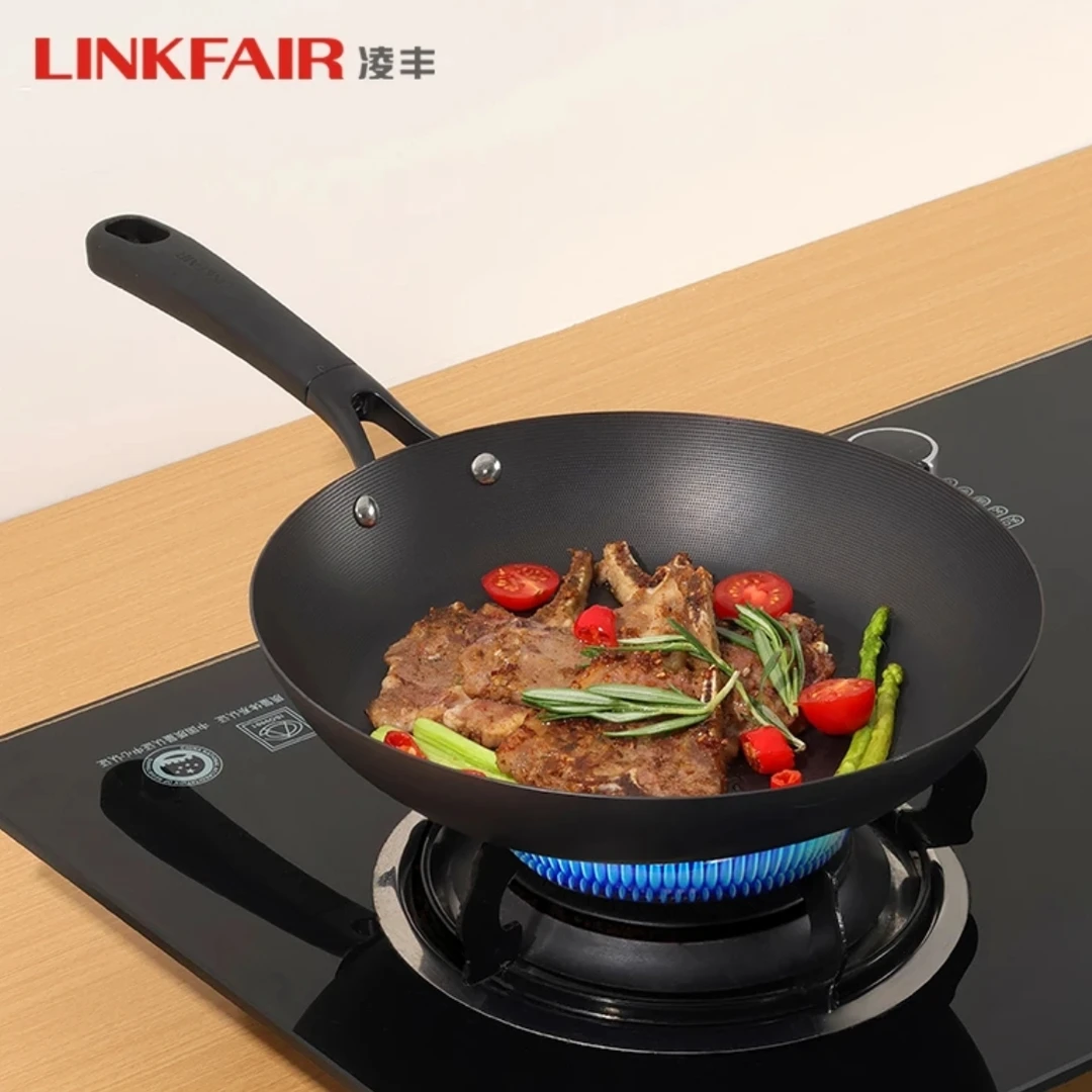 LINKFAIR/凌丰家用28cm无涂层铁锅煎锅煎蛋锅不粘锅平底锅熟铁锅