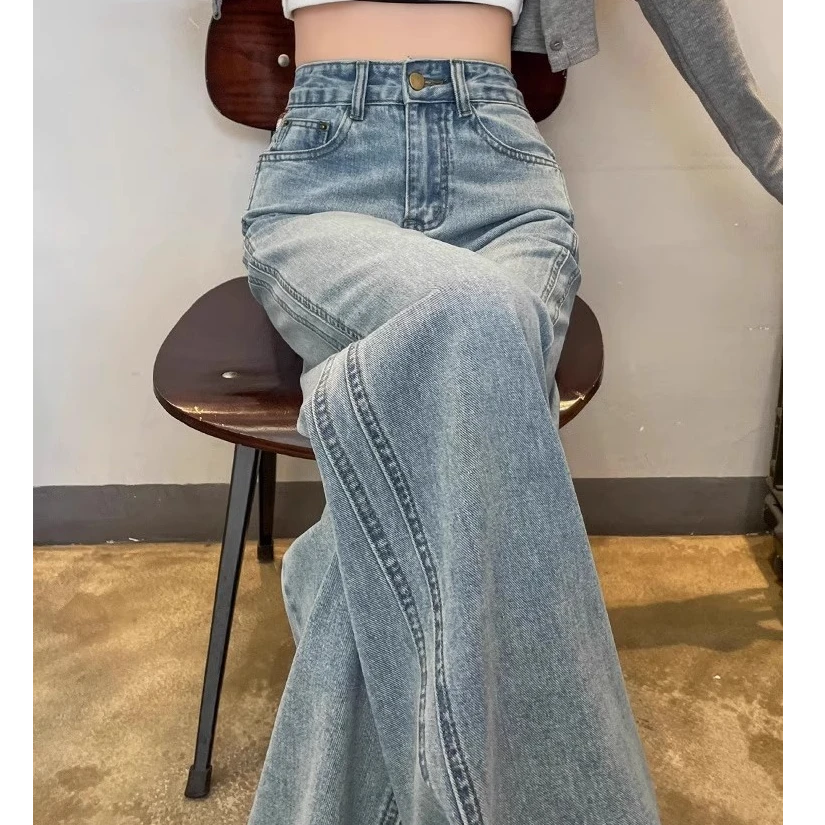 高腰牛仔裤女夏季薄款2025年新款宽松显瘦小个子窄版直筒阔腿裤子