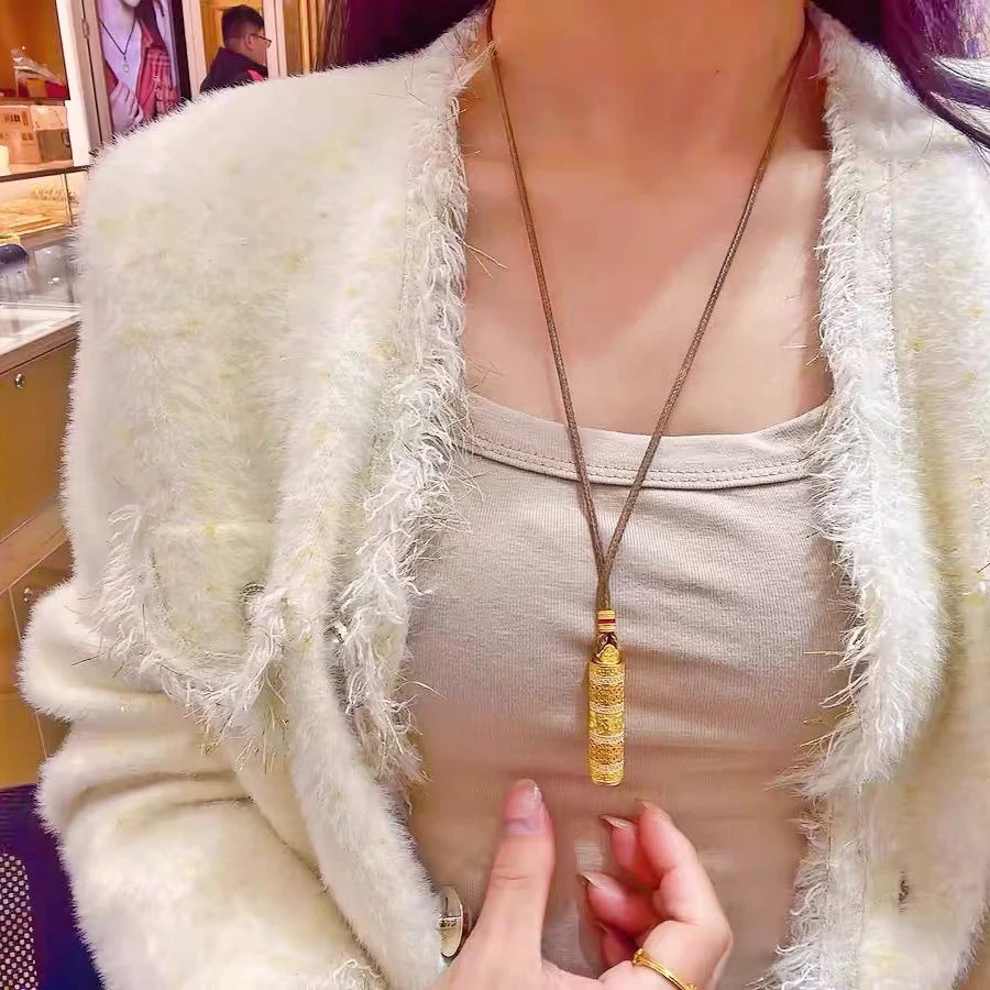 铜合金吊坠 新中式气质古法镂空精致雕花镶嵌圆柱随身佛两戴