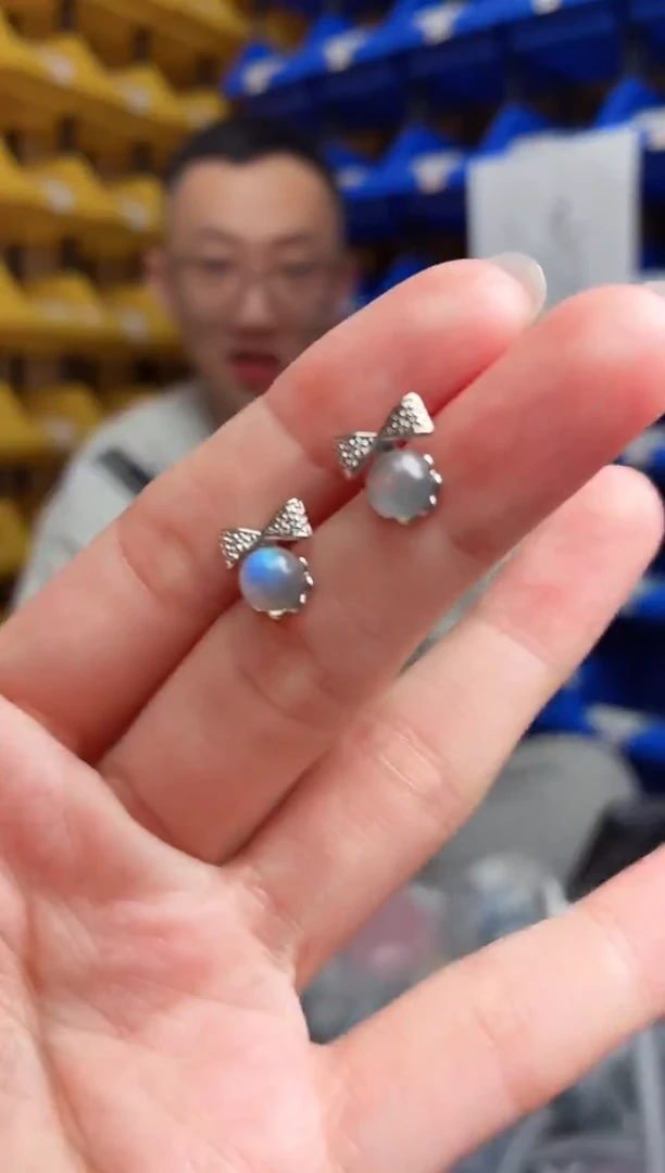 银S925镶嵌耳钉长石902