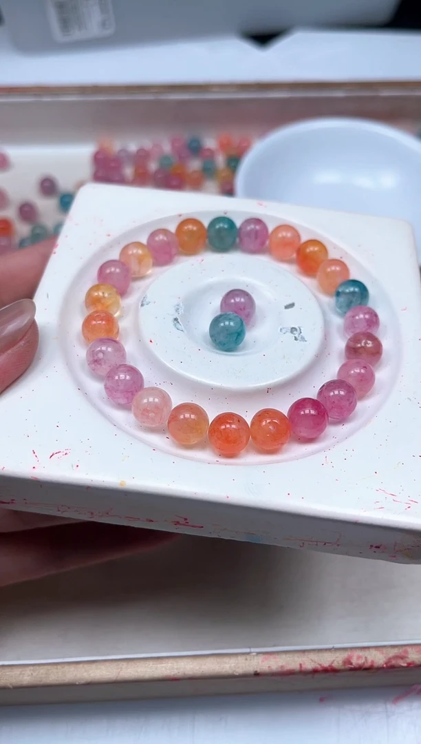 散珠未镶嵌碧玺M730 七彩碧玺8mm25颗9.9元