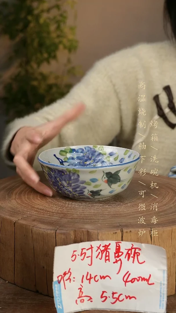 碗瓷景德镇手工手绘高温瓷釉下彩