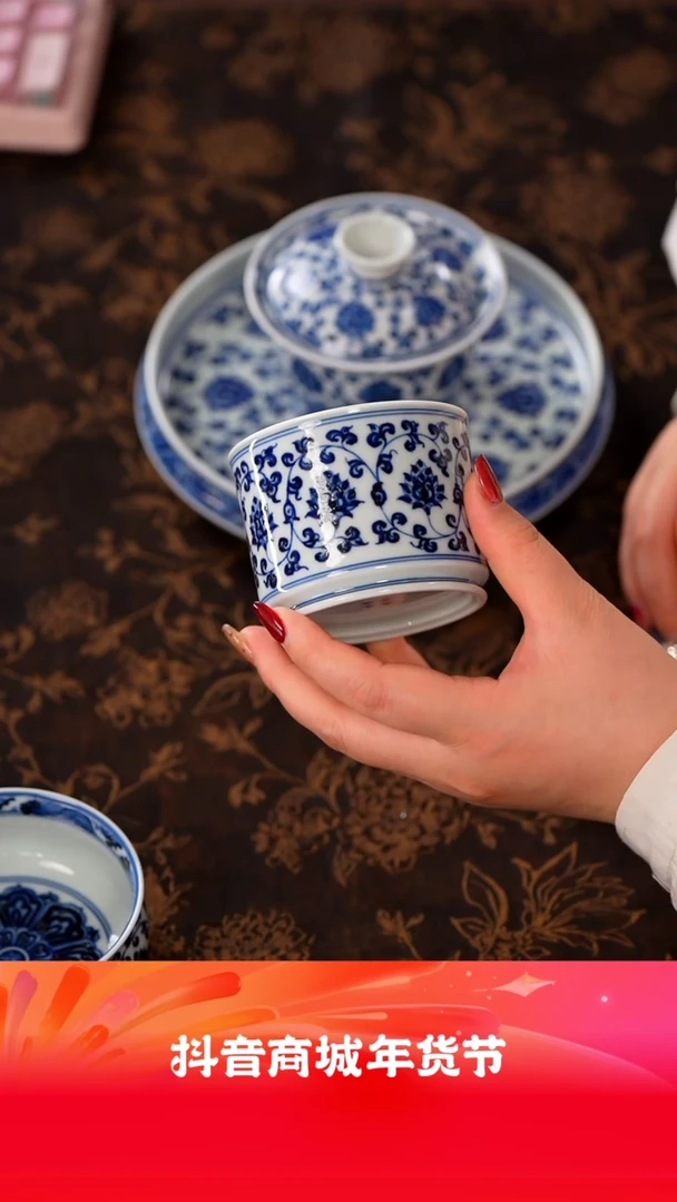 【闪购商品】墨舍柴窑金刚莲内外满绘直口杯