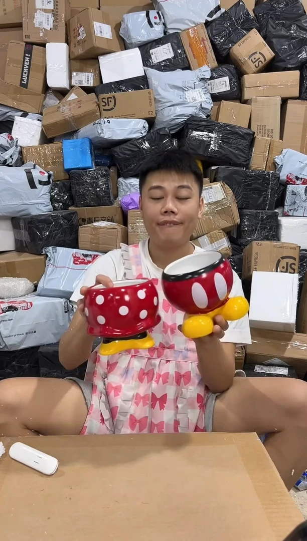 瓷片大号米奇米妮花盆一套