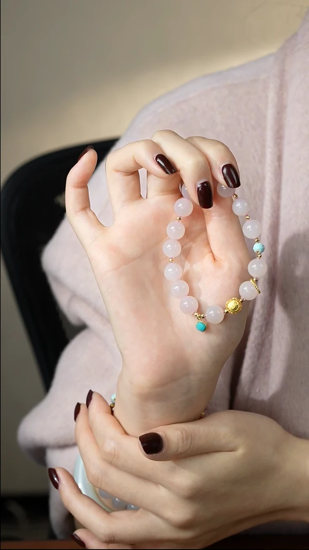 【闪购商品】和田玉手链18K金镶嵌10mm/藕粉/18k