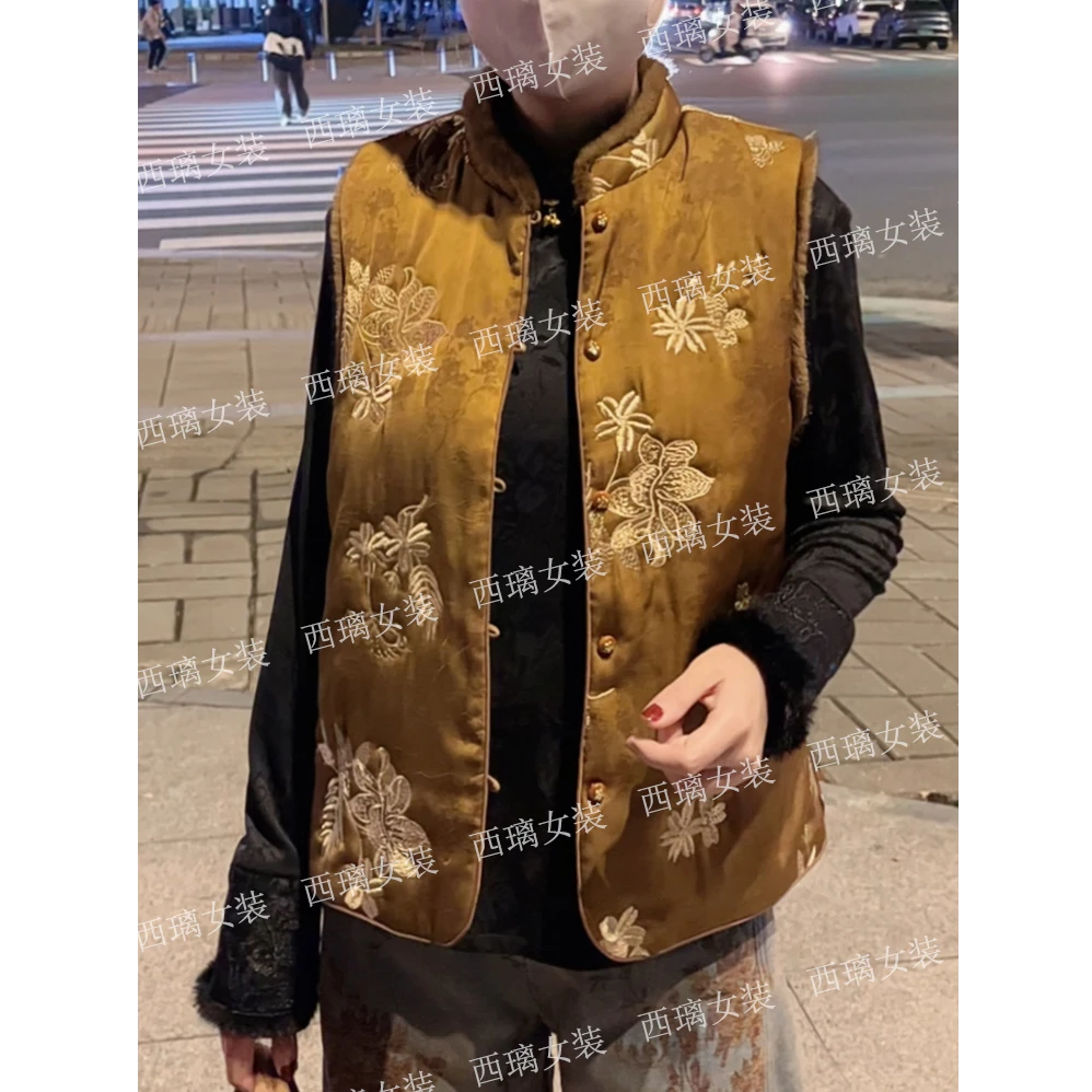 【金叶】夹棉秋冬季马甲加厚新中式百搭女士中国风马夹复古保暖