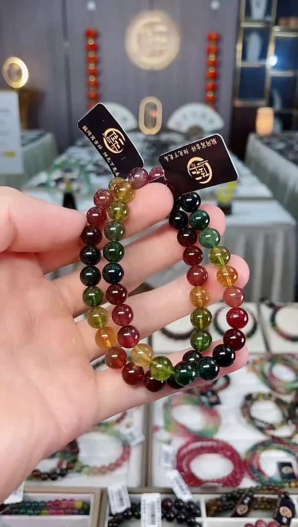 未镶嵌收藏级老矿碧玺单圈手串7mm+碧玺xion多样性发货一条
