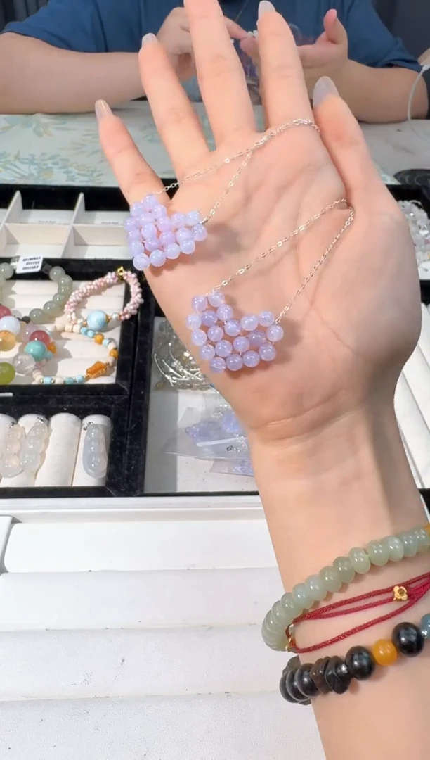 水晶手链银S925镶嵌F044紫玉爱心编织项链